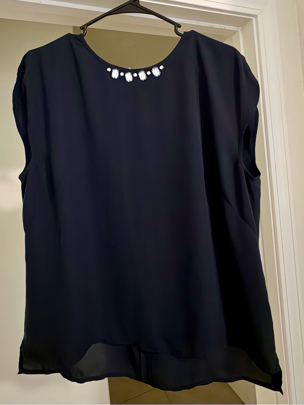 The Limited Navy Sleeveless Top With Jewel Neckline